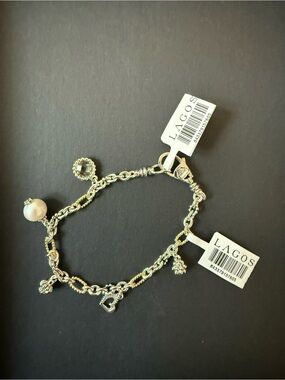 Two-Tone Pearl & Prasiolite Charm Bracelet from Lagos Size 7(M)